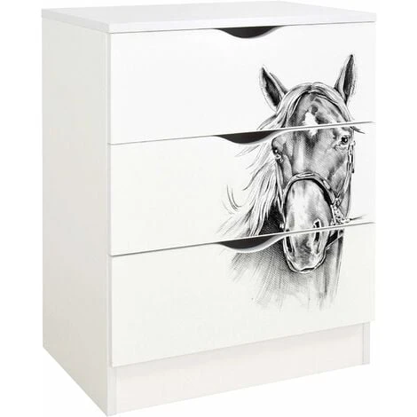 White Chest Of Drawers - ROMA - Horse 3 White Chest Of Drawers - ROMA - Horse