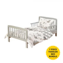 7 Piece Sydney Grey Toddler Bed Bundle With Kinder Flow Mattress Woodland Tales Bedding Set | Kids Bed And Children's Bed
