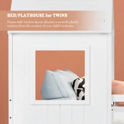 Bunk Bed House Bed 3FT Cabin Bed Frame, Mid-Sleeper With Treehouse Canopy & Ladder White -Children Furniture Store 51281579 4