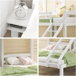Bunk Bed Triple Sleeper With Side Ladder For Children And Teens, 90x190cm,90x200cm, White -Children Furniture Store 51282852 3