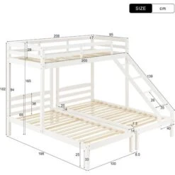 Bunk Bed Triple Sleeper With Side Ladder For Children And Teens, 90x190cm,90x200cm, White -Children Furniture Store 51282852 5
