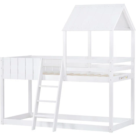 Bunk Bed Loft Bed House Bed 3 FT Kids Single Cabin Bed With Ladder And Guard Rail White 90x190 Cm 4 Bunk Bed Loft Bed House Bed 3 FT Kids Single Cabin Bed With Ladder And Guard Rail White 90x190 Cm - Image 2
