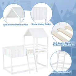 Bunk Bed Loft Bed House Bed 3 FT Kids Single Cabin Bed With Ladder And Guard Rail White 90x190 Cm 10 Bunk Bed Loft Bed House Bed 3 FT Kids Single Cabin Bed With Ladder And Guard Rail White 90x190 Cm -Children Furniture Store 52164637 4