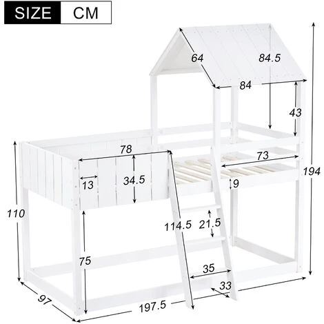 Bunk Bed Loft Bed House Bed 3 FT Kids Single Cabin Bed With Ladder And Guard Rail White 90x190 Cm 7 Bunk Bed Loft Bed House Bed 3 FT Kids Single Cabin Bed With Ladder And Guard Rail White 90x190 Cm - Image 5