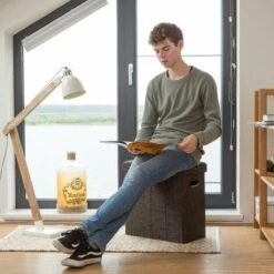 Relaxdays Folding Ottoman, HxWxD: 49.5 X 46 X 25.5 Cm, With Storage, Foldable Footstool, Linen, Polyester, MDF, White 9 Relaxdays Folding Ottoman, HxWxD: 49.5 X 46 X 25.5 Cm, With Storage, Foldable Footstool, Linen, Polyester, MDF, White -Children Furniture Store 52222964 3