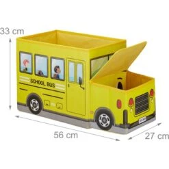 Relaxdays Children’s Storage Ottoman, Lidded Toy Box, Folding, Boys & Girls, School Bus Design, 50 Litres, Yellow 10 Relaxdays Children’s Storage Ottoman, Lidded Toy Box, Folding, Boys & Girls, School Bus Design, 50 Litres, Yellow -Children Furniture Store 52223728 4