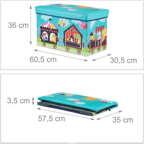 Relaxdays Children’s Ottoman, Folding Storage Box For Boys And Organisers, 50 Litres, Compact, Circus, Turquoise 6 Relaxdays Children’s Ottoman, Folding Storage Box For Boys And Organisers, 50 Litres, Compact, Circus, Turquoise - Image 4