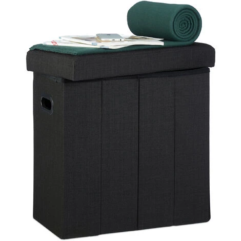 Relaxdays Folding Ottoman, HxWxD: 49.5 X 46 X 25.5 Cm, With Storage, Foldable Footstool, Linen, Polyester, MDF, Black 3 Relaxdays Folding Ottoman, HxWxD: 49.5 X 46 X 25.5 Cm, With Storage, Foldable Footstool, Linen, Polyester, MDF, Black