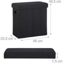 Relaxdays Folding Ottoman, HxWxD: 49.5 X 46 X 25.5 Cm, With Storage, Foldable Footstool, Linen, Polyester, MDF, Black 10 Relaxdays Folding Ottoman, HxWxD: 49.5 X 46 X 25.5 Cm, With Storage, Foldable Footstool, Linen, Polyester, MDF, Black -Children Furniture Store 52226327 4