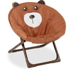Children Furniture Store 7 Relaxdays Moon Chair Kids Foldable Indoor & Outdoor Camping Seat For Boys And Girls, Bear, Brown HxWxD 48 X 51 X 48 Cm