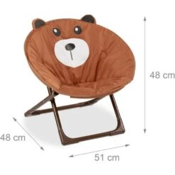 Relaxdays Moon Chair Kids Foldable Indoor & Outdoor Camping Seat For Boys And Girls, Bear, Brown HxWxD 48 X 51 X 48 Cm -Children Furniture Store 52228296 4
