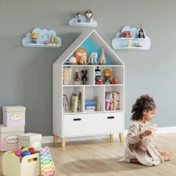 Toy Box Storage Triangle Kids Bookshelf Toy Storage Unit Childrens Bookcase White Toy Organiser With Drawers For Children's Room Playroom 8030132.5cm -Children Furniture Store 52527883 3
