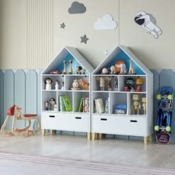Toy Box Storage Triangle Kids Bookshelf Toy Storage Unit Childrens Bookcase White Toy Organiser With Drawers For Children's Room Playroom 8030132.5cm -Children Furniture Store 52527883 4