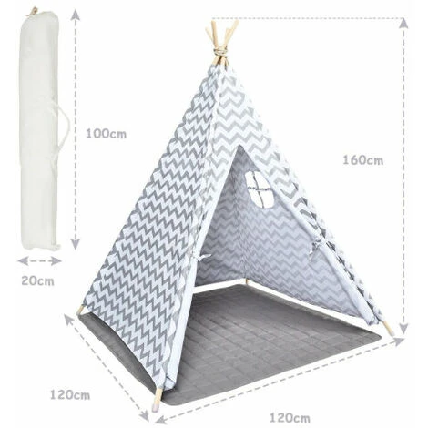 Kids Teepee Tent With Floor Mat Cotton Canvas Indian Indoor Outdoor Play House 4 Kids Teepee Tent With Floor Mat Cotton Canvas Indian Indoor Outdoor Play House - Image 2