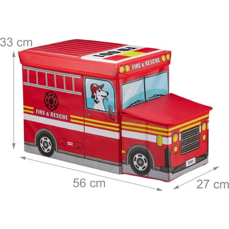 Relaxdays Children’s Storage Ottoman, Lidded Toy Box, Folding, Boys & Girls, Fire Truck Design, 50 Litres, Red 6 Relaxdays Children’s Storage Ottoman, Lidded Toy Box, Folding, Boys & Girls, Fire Truck Design, 50 Litres, Red - Image 4