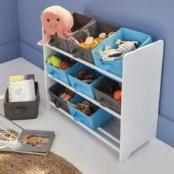 Storage Combination With 9 Boxes For Kids Toy, 65x30x59.5cm - Camille - Grey And Blue -Children Furniture Store 54334444 3