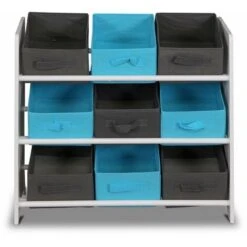 Storage Combination With 9 Boxes For Kids Toy, 65x30x59.5cm - Camille - Grey And Blue -Children Furniture Store 54334444 4