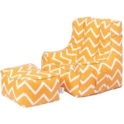 Ready Steady Bed Kids Armchair Comfy Bean Bag Chair With Footstool (Zigzag)