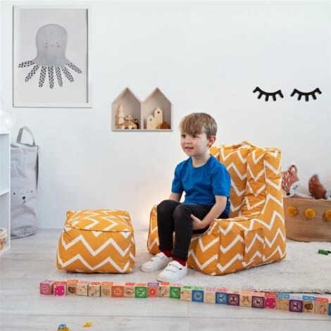 Ready Steady Bed Kids Armchair Comfy Bean Bag Chair With Footstool (Zigzag) 6 Ready Steady Bed Kids Armchair Comfy Bean Bag Chair With Footstool (Zigzag) - Image 4