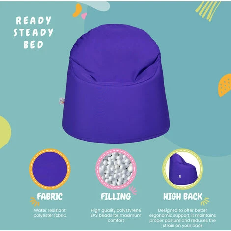 Ready Steady Bed Outdoor Kids Bean Bag Chair Indoor Comfy Seat Child's Ergonomic Durable Comfort, Purple 5 Ready Steady Bed Outdoor Kids Bean Bag Chair Indoor Comfy Seat Child's Ergonomic Durable Comfort, Purple - Image 3