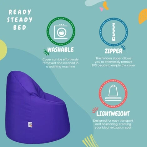 Ready Steady Bed Outdoor Kids Bean Bag Chair Indoor Comfy Seat Child's Ergonomic Durable Comfort, Purple 7 Ready Steady Bed Outdoor Kids Bean Bag Chair Indoor Comfy Seat Child's Ergonomic Durable Comfort, Purple - Image 5