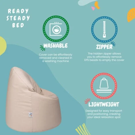 Ready Steady Bed Outdoor Kids Bean Bag Chair Indoor Comfy Seat Child's Ergonomic Durable Comfort, Stone 7 Ready Steady Bed Outdoor Kids Bean Bag Chair Indoor Comfy Seat Child's Ergonomic Durable Comfort, Stone - Image 5