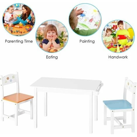 GIZCAM 3PCS Kids Table & Chair Set Children Wooden Furniture Toddler Drawing Desk 5 GIZCAM 3PCS Kids Table & Chair Set Children Wooden Furniture Toddler Drawing Desk - Image 3