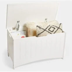 VonHaus Colonial Storage Box - White Spacious Panelled Storage Chest With Easy-Open Operation - Classic & Traditional - Portable & Compact Toy Box Storage Unit For Lounge Living Room Hallway & Bedroom -Children Furniture Store 54925082 3