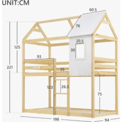 Kids Bunk Bed 3FT Tree House Bed Kids Bed Frames Cabin Bed With Safety Guardrail, Convertible Ladder Window For Kids, Natural -Children Furniture Store 57126604 3