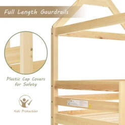 Kids Bunk Bed 3FT Tree House Bed Kids Bed Frames Cabin Bed With Safety Guardrail, Convertible Ladder Window For Kids, Natural -Children Furniture Store 57126604 5