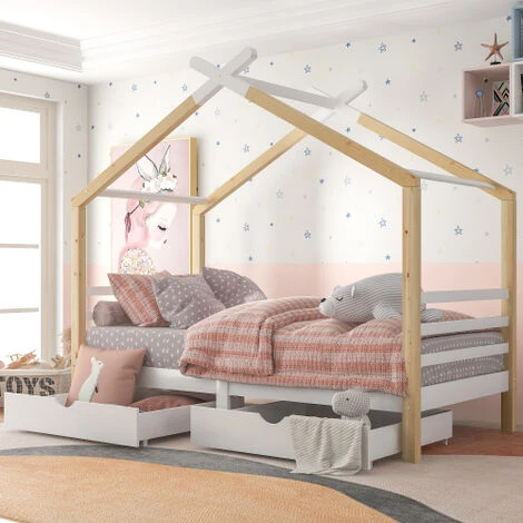 Single Beds For Children, 3 Ft Wooden House Bed Frames With Drawer 190 X 90 Cm 3 Single Beds For Children, 3 Ft Wooden House Bed Frames With Drawer 190 X 90 Cm