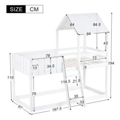 3ft Wooden Bunk Bed For Children, 90 X 190 Cm Mid-Sleeper Cabin Bed, Single Treehouse Canopy For Kids White -Children Furniture Store 58368855 5