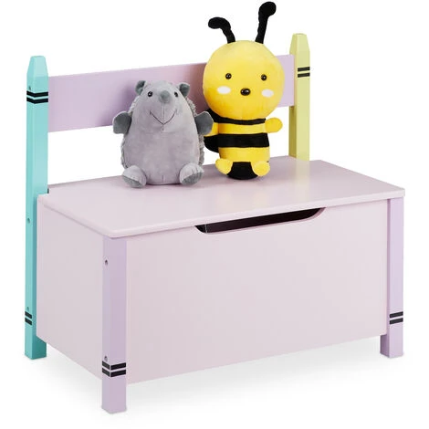 Relaxdays Children's Storage Bench, H X W X D: 54.5 X 60 X 35 Cm, MDF, Toy Chest With Lid, Multicoloured 3 Relaxdays Children's Storage Bench, H X W X D: 54.5 X 60 X 35 Cm, MDF, Toy Chest With Lid, Multicoloured