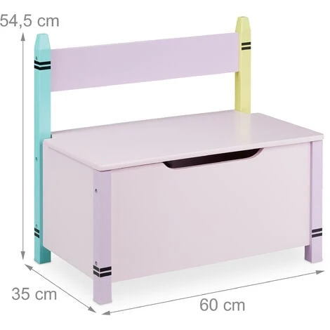 Relaxdays Children's Storage Bench, H X W X D: 54.5 X 60 X 35 Cm, MDF, Toy Chest With Lid, Multicoloured 6 Relaxdays Children's Storage Bench, H X W X D: 54.5 X 60 X 35 Cm, MDF, Toy Chest With Lid, Multicoloured - Image 4