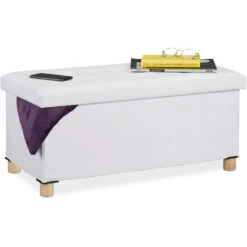 Relaxdays Storage Bench, Leather Cover, Wooden Feet, H X W X D: Approx. 35 X 76 X 37 Cm, White
