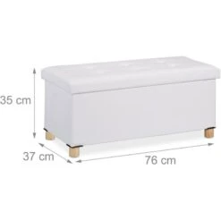 Relaxdays Storage Bench, Leather Cover, Wooden Feet, H X W X D: Approx. 35 X 76 X 37 Cm, White -Children Furniture Store 59197329 4