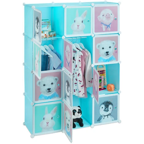 Relaxdays Plug-in Shelving Unit For Children, 8 Compartments, Doors With Animals, HWD: 145x109x37 Cm, DIY Storage, Blue 3 Relaxdays Plug-in Shelving Unit For Children, 8 Compartments, Doors With Animals, HWD: 145x109x37 Cm, DIY Storage, Blue