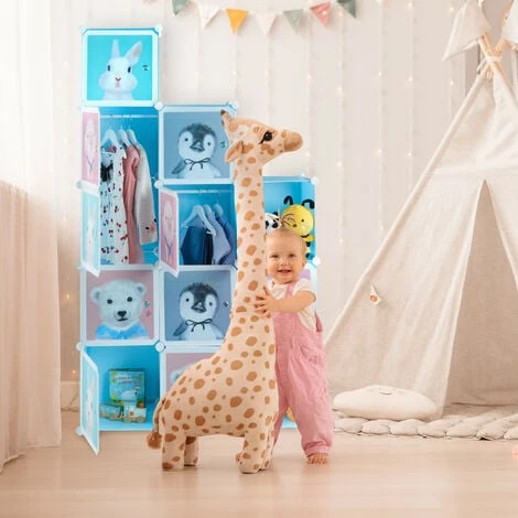 Relaxdays Plug-in Shelving Unit For Children, 8 Compartments, Doors With Animals, HWD: 145x109x37 Cm, DIY Storage, Blue 5 Relaxdays Plug-in Shelving Unit For Children, 8 Compartments, Doors With Animals, HWD: 145x109x37 Cm, DIY Storage, Blue - Image 3