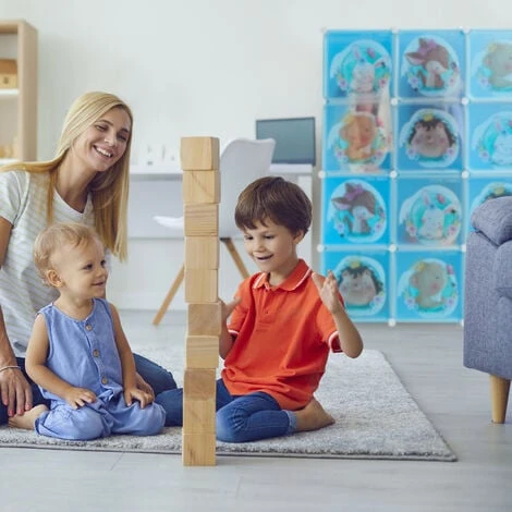 Relaxdays Plug-in Shelving Unit For Children, 2 Clothes Rods, Doors With Animals, HWD: 145x110x37 Cm, DIY Wardrobe, Blue 5 Relaxdays Plug-in Shelving Unit For Children, 2 Clothes Rods, Doors With Animals, HWD: 145x110x37 Cm, DIY Wardrobe, Blue - Image 3