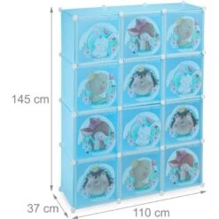 Relaxdays Plug-in Shelving Unit For Children, 2 Clothes Rods, Doors With Animals, HWD: 145x110x37 Cm, DIY Wardrobe, Blue 10 Relaxdays Plug-in Shelving Unit For Children, 2 Clothes Rods, Doors With Animals, HWD: 145x110x37 Cm, DIY Wardrobe, Blue -Children Furniture Store 59405404 4