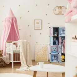 Relaxdays Plug-in Shelving Unit For Children, 8 Compartments, Doors With Animals, HWD: 145x109x37 Cm, DIY Storage, Black -Children Furniture Store 59405406 5