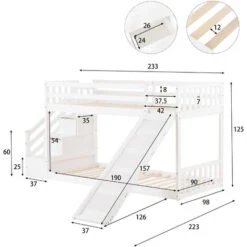 Bunk Bed With Stairs, Slide And Storage, Mid Sleeper, 90x190cm Children Bed 2 Drawers In The Steps, White -Children Furniture Store 59483446 4