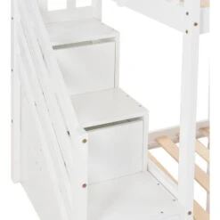 Bunk Bed With Stairs, Slide And Storage, Mid Sleeper, 90x190cm Children Bed 2 Drawers In The Steps, White -Children Furniture Store 59483446 5