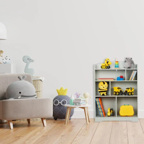 Relaxdays Children's Shelf, Storage Unit For Books, Toys And Games, Stable MDF Material, HxWxD: 100 X 71.5 X 34 Cm, Grey 4 Relaxdays Children's Shelf, Storage Unit For Books, Toys And Games, Stable MDF Material, HxWxD: 100 X 71.5 X 34 Cm, Grey - Image 2