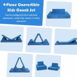 Kids Sofa Bed Convertible Children Couch W/Washable Cover 2 Folding Mat 2 Pillow -Children Furniture Store 60442958 3