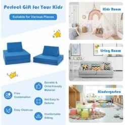 Kids Sofa Bed Convertible Children Couch W/Washable Cover 2 Folding Mat 2 Pillow -Children Furniture Store 60442958 5