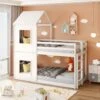 3FT Treehouse Bunk Bed, Cabin Bed Frame, Mid-Sleeper With Treehouse Canopy & Ladder (white) -Children Furniture Store 60590440 1