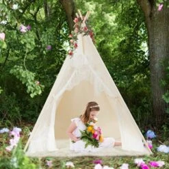Portable Kids Lace Teepee Tent Folding Children Playhouse Indoor Outdoor W/ Bag -Children Furniture Store 61210818 2