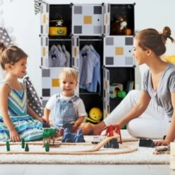 Relaxdays Shelving System, Plug-in Wardrobe, 8 Compartments, 2 Clothes Rods, HWD: 145 X 110 X 37 Cm, Multicoloured/Black -Children Furniture Store 61320874 3