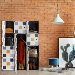 Relaxdays Shelving System, Plug-in Wardrobe, 8 Compartments, 2 Clothes Rods, HWD: 145 X 110 X 37 Cm, Multicoloured/Black -Children Furniture Store 61320874 5